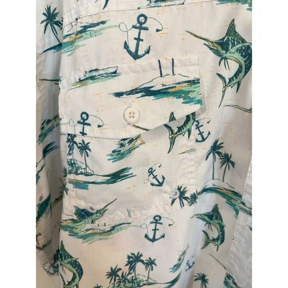 Izod Saltwater Shirt Marlin Fishing Nautical Anchors Vented Button Up Mens XL - Picture 7 of 12